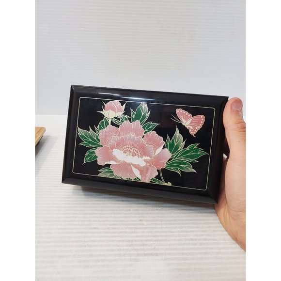 Otagiri Lacquerware Jewelry Music Box Pale black Kimiko Ikeda Victorian - Picture 2 of 10